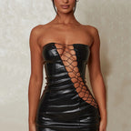 Women Clothing Summer Sexy Tube Top Lace up Waist Controlled Hip Women Dress Bella Mia
