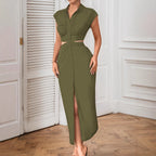 Women Clothing Sexy Cutout Tight Waist Stand Collar Cardigan Dress Tight Waist Baring Dress Bella Mia