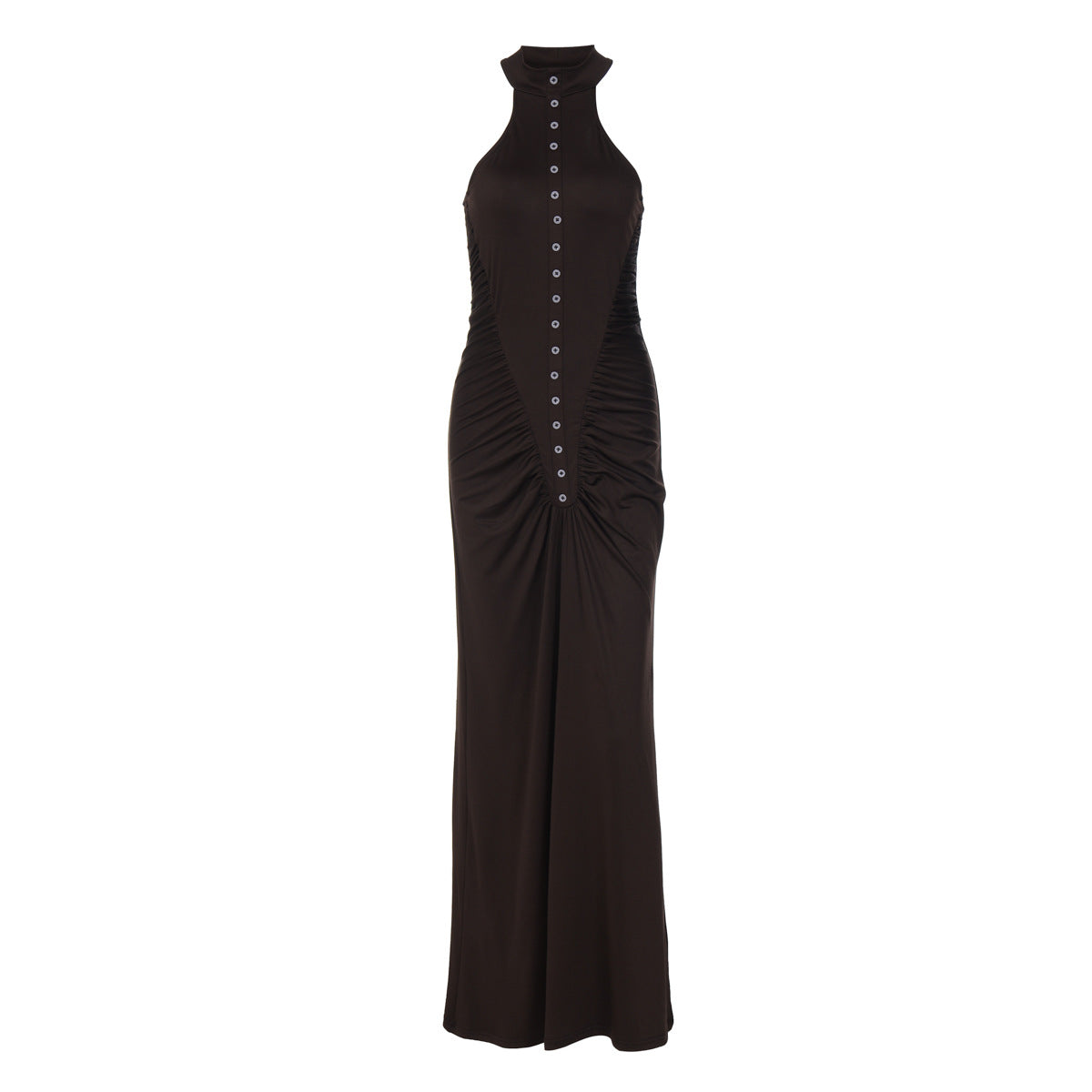 French Women Autumn Slim Fit Crumpled Button round Neck Sleeveless Dress for Women Bella Mia