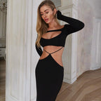 Fall Type Hip Elegant Slim Fit Hollow Out Cutout Sexy Long Sleeve Dress Women Bella Mia