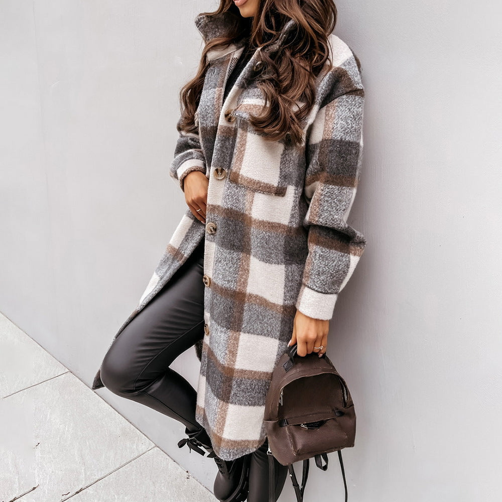 Autumn Winter Long Single Breasted Collared Shacket Woolen Coat Bella Mia