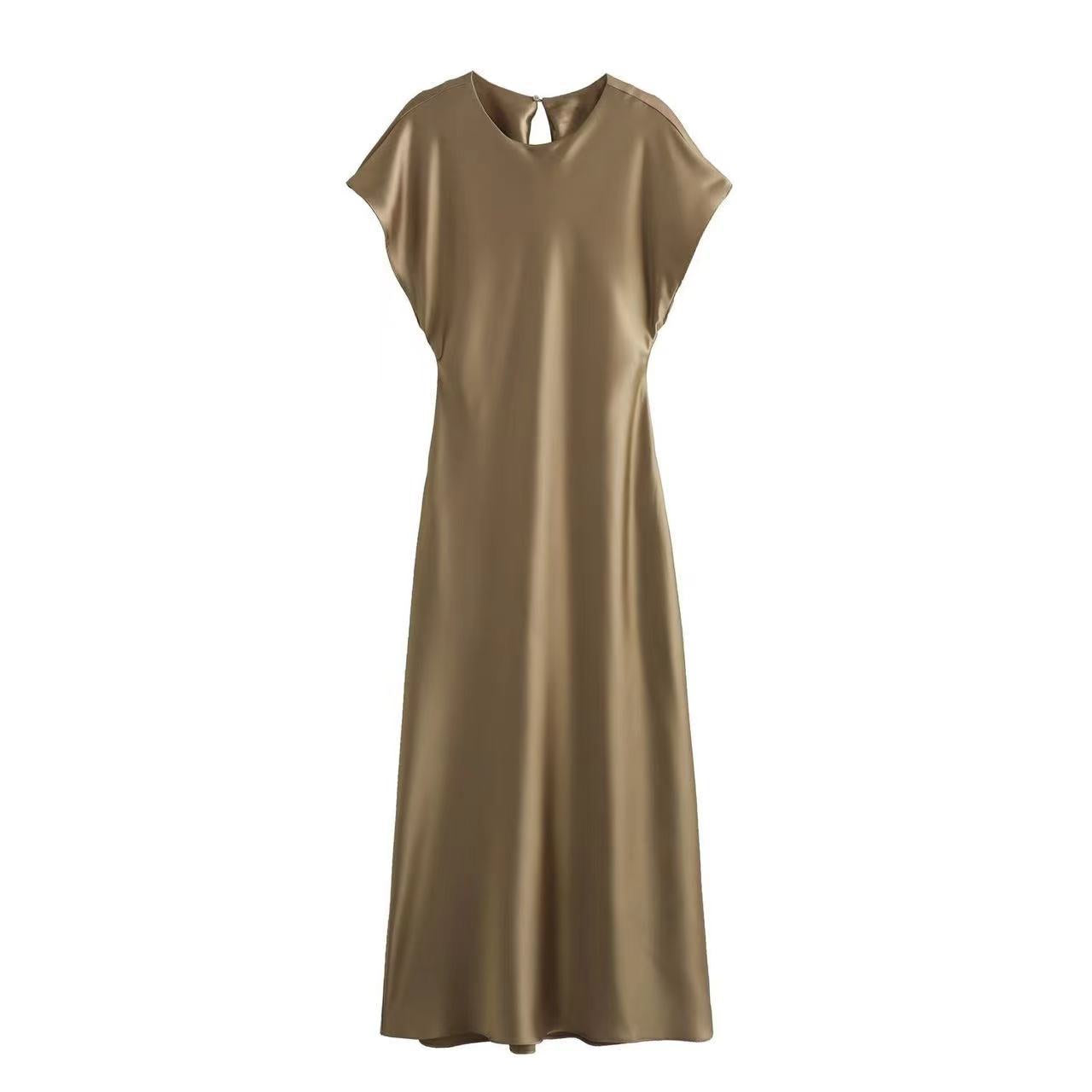 Satin Dress Satin Sleeveless Dress Casual Solid Color V neck Silk Satin Midi Dress Bella Mia