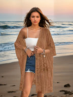 Women's Clothing Sexy See through Water Soluble Lace Embroidered Cardigan Beach Bikini Sun Protective Blouse Bella Mia