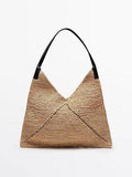 Shoulder Large Capacity Straw Bag Raffia Hollow Out Cutout Woven Bag Vacation Beach Bag Big Triangle Women Bag Bella Mia