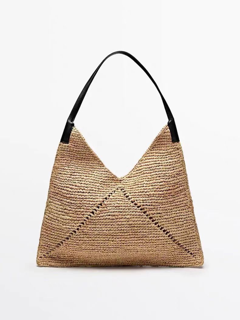 Shoulder Large Capacity Straw Bag Raffia Hollow Out Cutout Woven Bag Vacation Beach Bag Big Triangle Women Bag Bella Mia