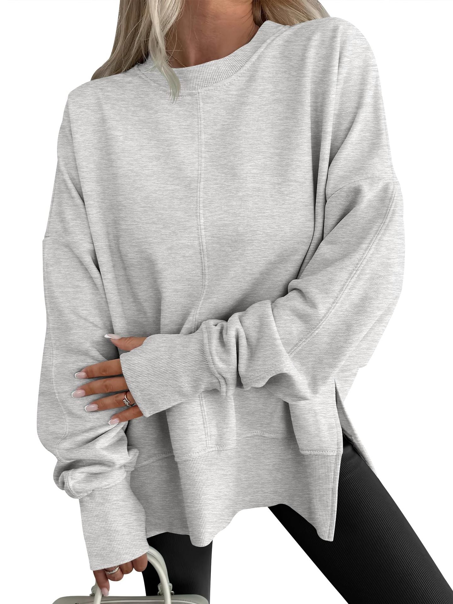 Code Casual round Neck Pullover Solid Color Loose Sports Long Sleeve Sweatshirt Tops Bella Mia