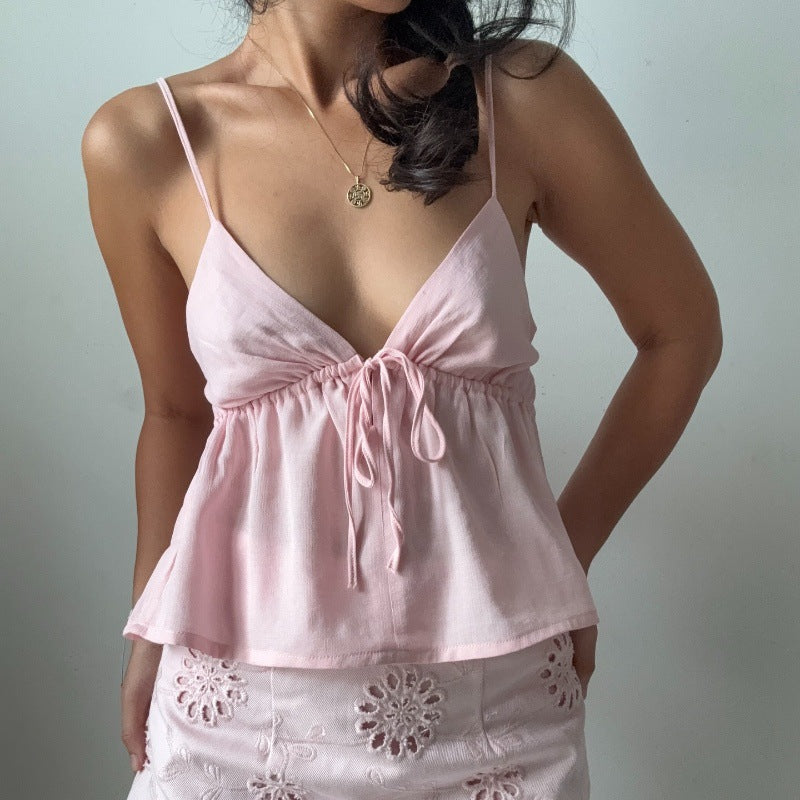 Women lothing Summer Sexy Slim Fit Camisole Low Cut Backless Lace up Sexy Vest Bella Mia