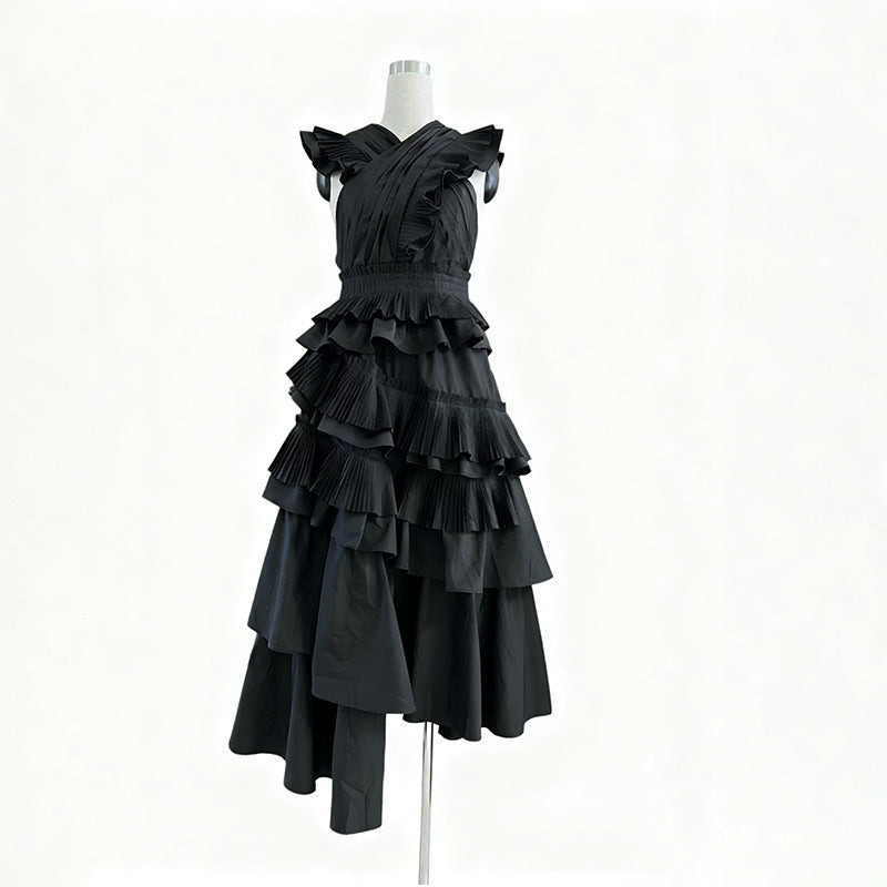 Spring Elegant Elegant Wooden Ear Stitching High Grade V neck Cross Maxi Dress Women Clothing Bella Mia
