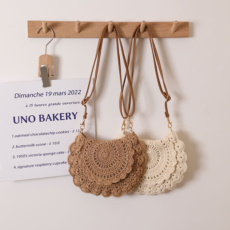 Lace Crossbody Cotton Thread Woven Bag Hollow Out Cutout Shoulder Straw Bag Vacation Beach Bag Women Bag Bella Mia