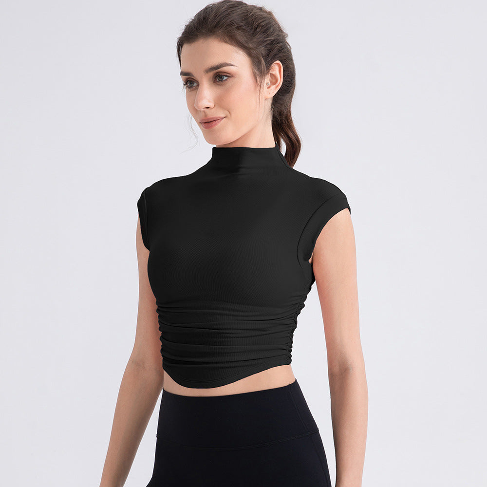 Irregular Asymmetric Half Turtleneck Sleeveless Yoga T shirt Women Breathable Exercise Vest Short Workout Running Top