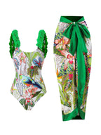One Piece Printed Skirt Conservative Swimwear Two Piece Women Swimsuit Bella Mia