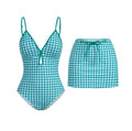 Bikini One Piece Ladies Conservative Swimsuit Plaid Printed Skirt Two Piece Sets