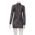Women Clothing Adult Lady like Woman V neck Single Breasted Slim Fit Printed Dress Bella Mia