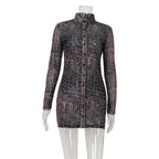 Women Clothing Adult Lady like Woman V neck Single Breasted Slim Fit Printed Dress Bella Mia