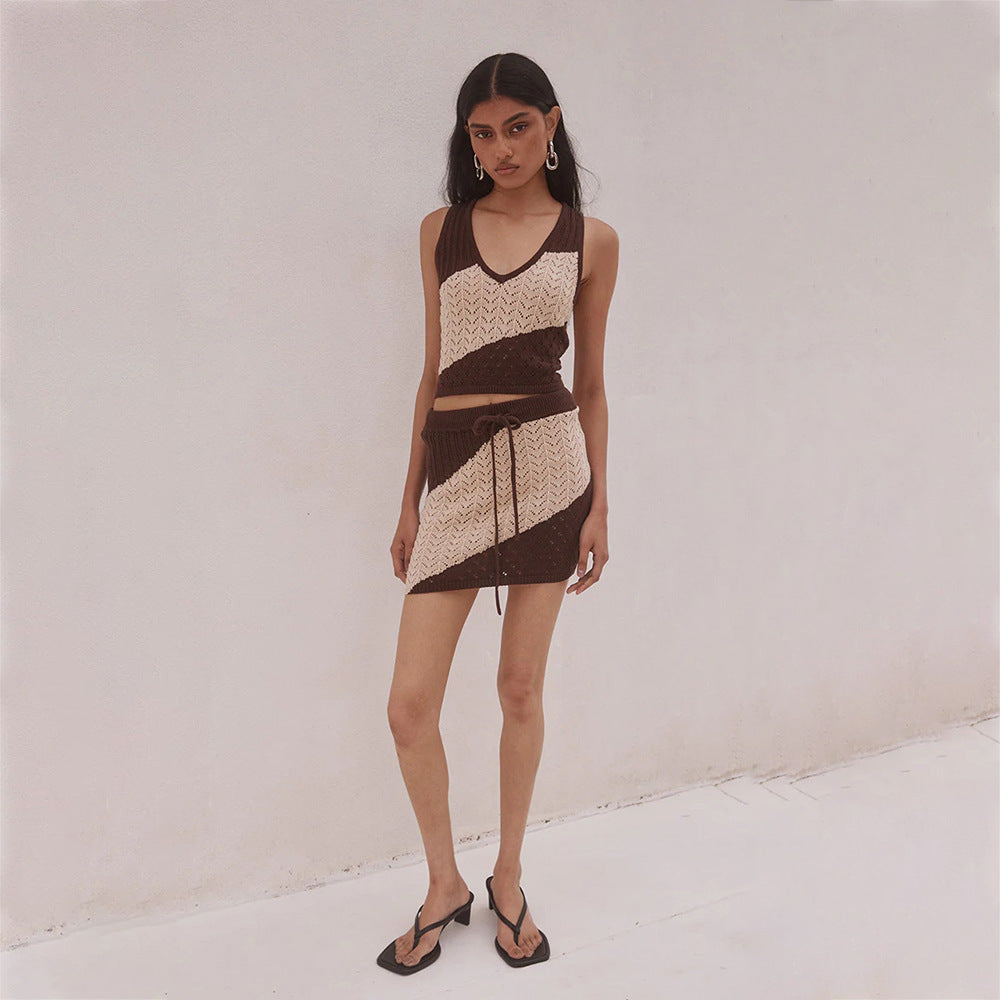 Women Sexy Hollow Out Cutout Striped Beach Dress Bikini Swimsuit Blouse Sun Proof Set Bella Mia