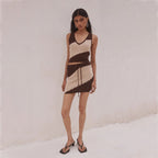 Women Sexy Hollow Out Cutout Striped Beach Dress Bikini Swimsuit Blouse Sun Proof Set Bella Mia