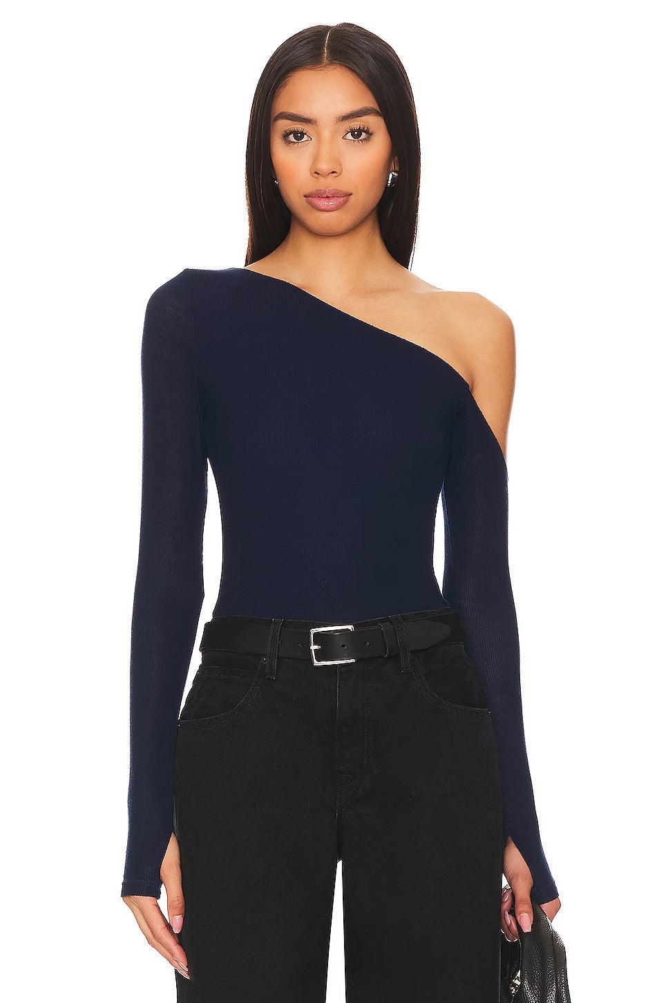Slant Shoulder T shirt Shein Popular Slim Slimming Thumb Hole Long Sleeve Top Fall Women Clothing Bella Mia