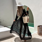Chiffon Stitching Lace Lace Beach Cover Up Sexy Cardigan Loose Vacation Beach Cover Up Bella Mia