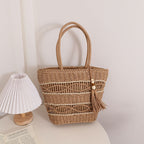 Hollow Out Cutout Shoulder Straw Bag Tassel Portable Straw Bag Woven Bag Vacation Beach Bag Women Bag Bella Mia