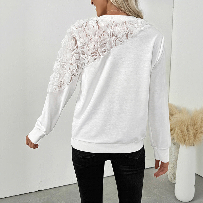 Graceful Personality Elegant Rose Three Dimensional Floral Decorative Long Sleeve Solid Color Hoodie Women Bella Mia