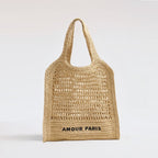 Summer Straw Woven Bag With Lace Up Pattern Suitable For Women Beach Vacation Beach Bag Bella Mia