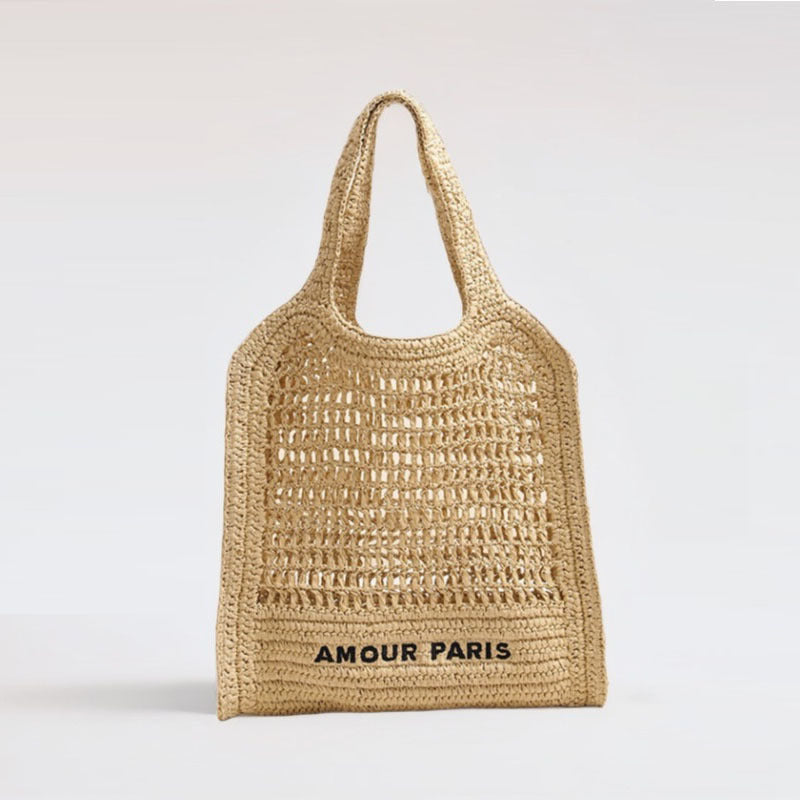 Summer Straw Woven Bag With Lace Up Pattern Suitable For Women Beach Vacation Beach Bag Bella Mia