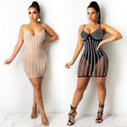 Rhinestone Pearl See-through V-neck Brace Sexy Dress Nightclub Uniforms Plus size Bella Mia