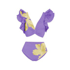 Split Bikini Lotus Sleeve High Waisted Trousers Sexy Slimming Swimsuit Women Floral Bella Mia