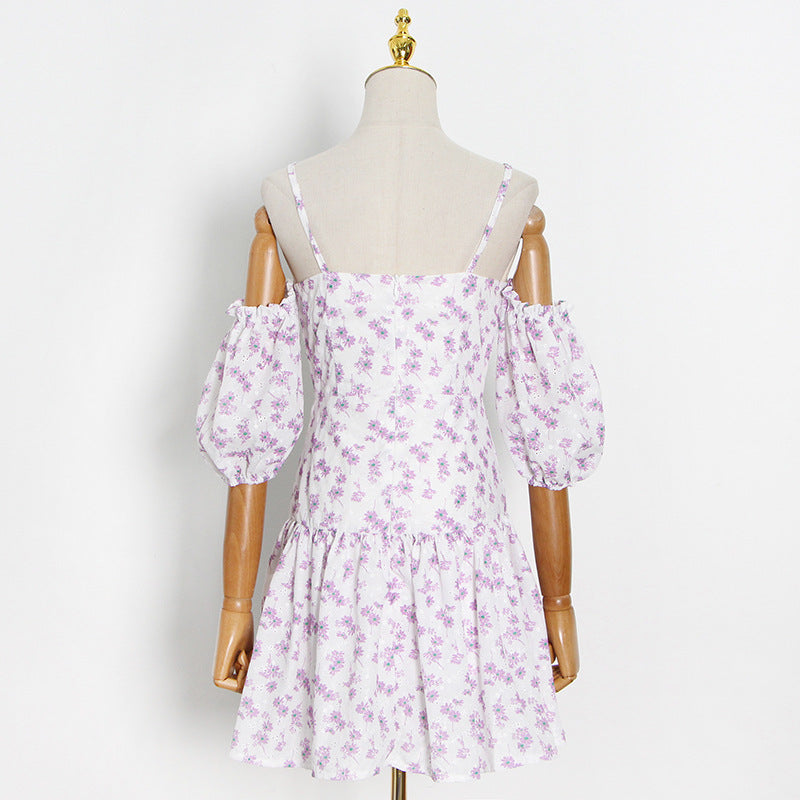 Women Clothing Sexy off Shoulder Printed Short Dress Sneaky Design Spaghetti Strap Floral Print A line Dress Bella Mia
