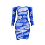Solid Color Long Sleeve Hollow Out Cutout Sexy Mesh Stitching See through Hip Dress Sexy Dress Bella Mia