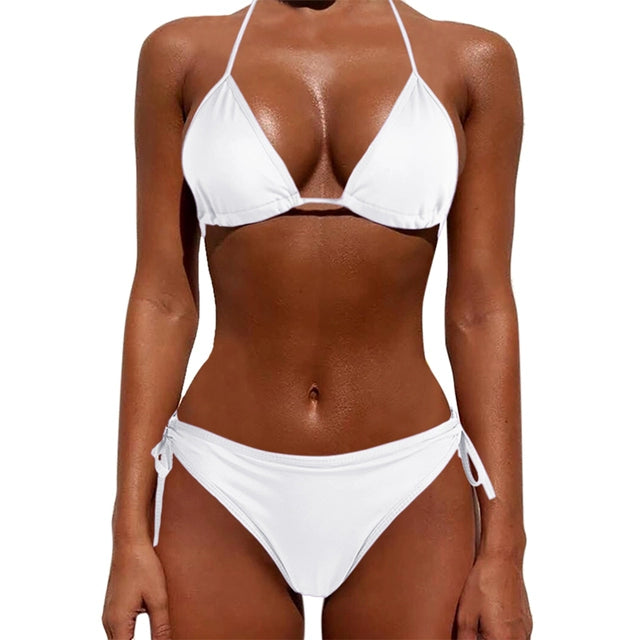 Sexy Solid Color Lace-up Split Swimsuit Sexy Pure Color Tied Separates Swimsuit Luxlife Brands