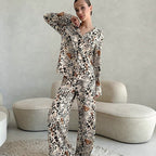 Spring Leopard Print Cardigan Pajamas Women Long Sleeved Trousers Home Wear Bella Mia