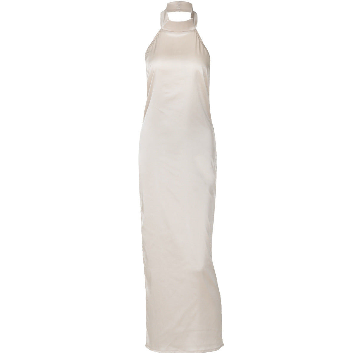 Summer Solid Color Sleeveless Halter Sexy Backless Satin Dress Bella Mia