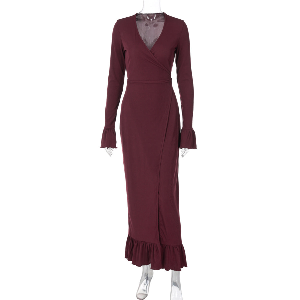 Women Clothing Autumn Winter Sexy V neck Slim Fit Slit Bell Sleeve Dress Bella Mia