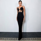 Black Knitted Bandage One Piece Dress Women Cross Spaghetti Straps Slimming Commuting Date Cocktail Slim Fit Maxi Dress Bella Mia