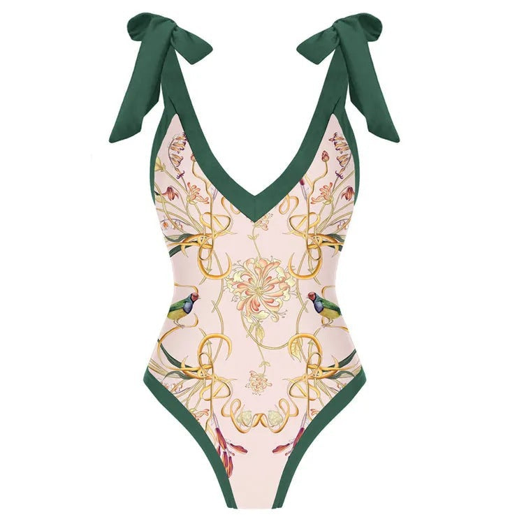 One Piece Bikini Slimming Retro Chiffon Maxi Dress Sunscreen Retro Print Swimsuit Two Piece Bella Mia