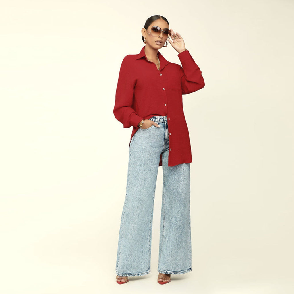 Fall Women Long Sleeve Solid Color Top Loose Casual Shirt Women Bella Mia