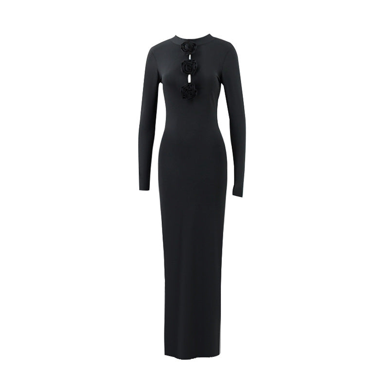 Fall Women Clothing Sexy Cutout Socialite Private Clothing Elegant Three Dimensional Floral Long Sleeve Slim Maxi Dress Bella Mia