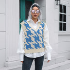 Houndstooth V-neck Vest Sweater Women Vest Outer Wear Inner Wear Autumn Winter Knitwear Sweater Boucle Bella Mia
