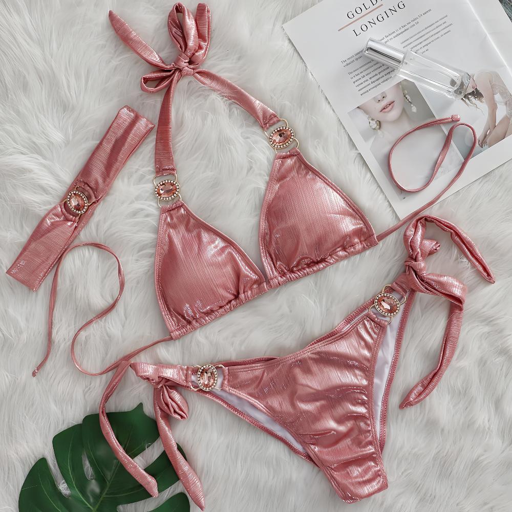 Sexy Bikini Crystal Diamond Three Piece Split Swimsuit Beach Shiny Women Swimsuit Bella Mia