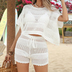 Beach Loose Sleeve Cover up Casual Vacation Sun Protection Hollow Out Cutout Shorts Beach Cover Up Suit Bella Mia