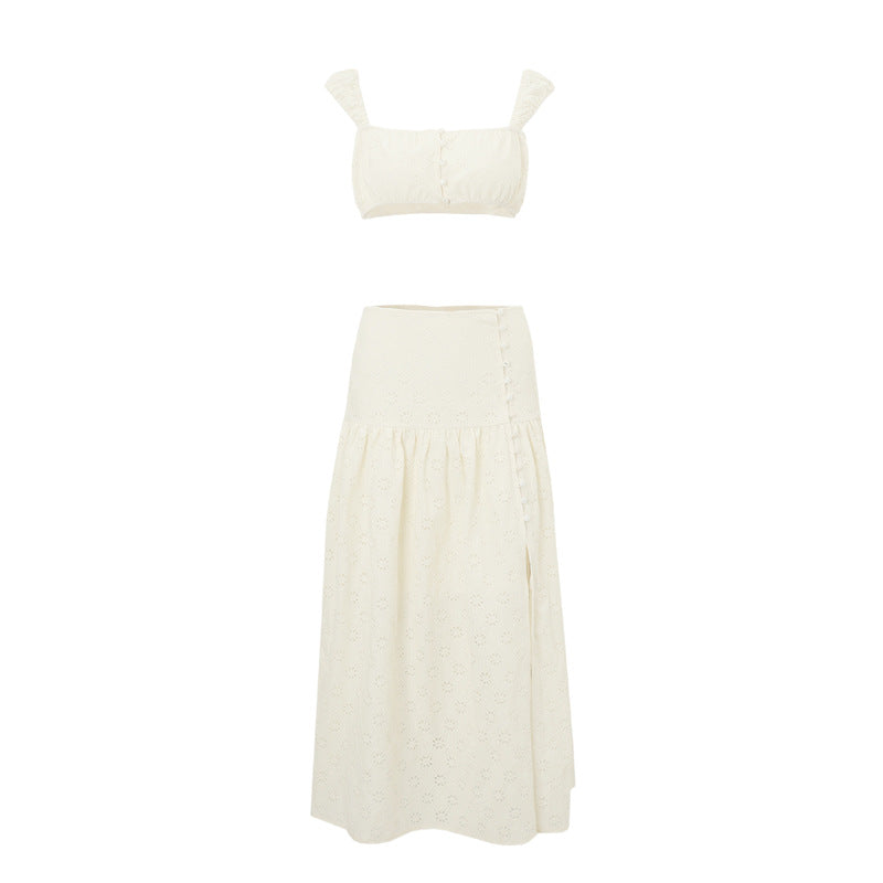 Summer French Short Slimming Cropped Outfit Sling Top Beach Vacation Skirt Two Piece Sets Women Bella Mia