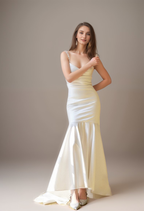 Goddess Style Pearl Beaded Spaghetti-straps Mermaid Satin wedding dress small train SelenaHuanStudio