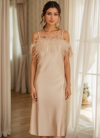 Luxury Ostrich Feather Silky Satin Long Nightgown SelenaHuanStudio