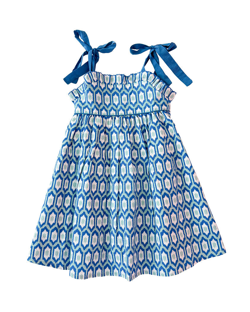 Blue Ikat Sun Dress Smockingbird
