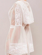 Romantic Sheer Lace Bridal Robe with cap and Bell Sleeves SelenaHuanStudio