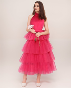 Ruffle Layered tulle Hem Haltered A-line tutu French style long prom dress SelenaHuanStudio