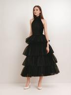 Ruffle Layered tulle Hem Haltered A-line tutu French style long prom dress SelenaHuanStudio