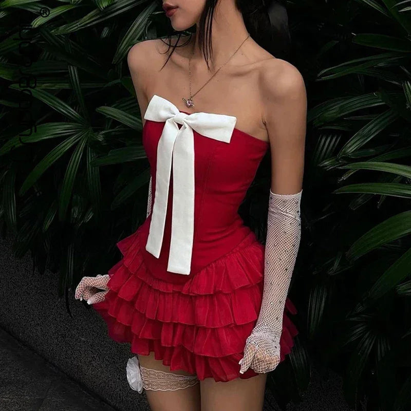 LUX IN LOVE Red Strapless Top & Skirt Set Luxlife Brands