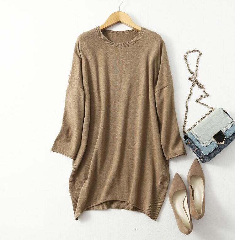 Women's 85% Silk 15% Cashmere Crew Neck Long Loose Type Pullover Top Sweater Dress LY001 LUXLIFE BRANDS